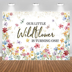 Lofaris Glitter Floral Spring 1st Birthday Backdrop For Girl