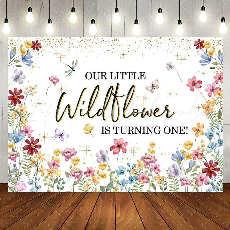 Lofaris Glitter Floral Spring 1st Birthday Backdrop For Girl