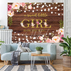Lofaris Glitter Floral Wooden Baby Shower Backdrop For Girl