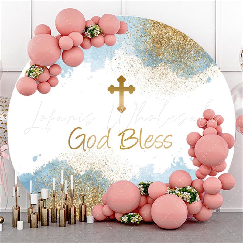 Lofaris Glitter God Bless White Happy Birthday Round Backdrop