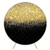 Glitter Gold And Black Round Backdrop For Glamorous Party Theme