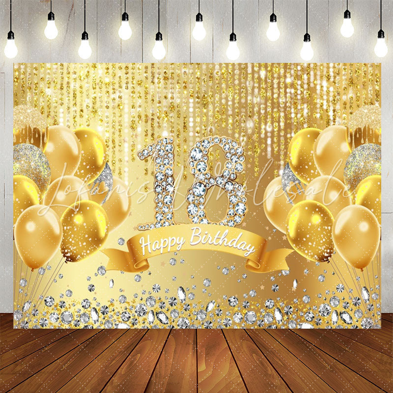 Lofaris Glitter Gold Balloons Diamond 18Th Birthday Backdrop