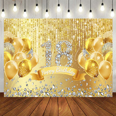 Lofaris Glitter Gold Balloons Diamond 18Th Birthday Backdrop