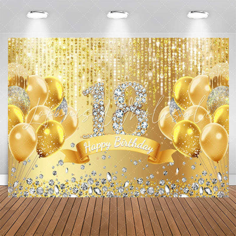Lofaris Glitter Gold Balloons Diamond 18Th Birthday Backdrop