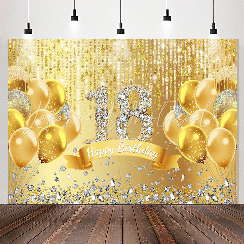 Lofaris Glitter Gold Balloons Diamond 18Th Birthday Backdrop