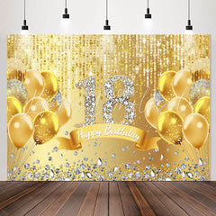 Lofaris Glitter Gold Balloons Diamond 18Th Birthday Backdrop