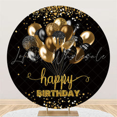 Lofaris Glitter Gold Black Balloons Birthday Circle Backdrop