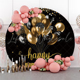 Lofaris Glitter Gold Black Balloons Birthday Circle Backdrop