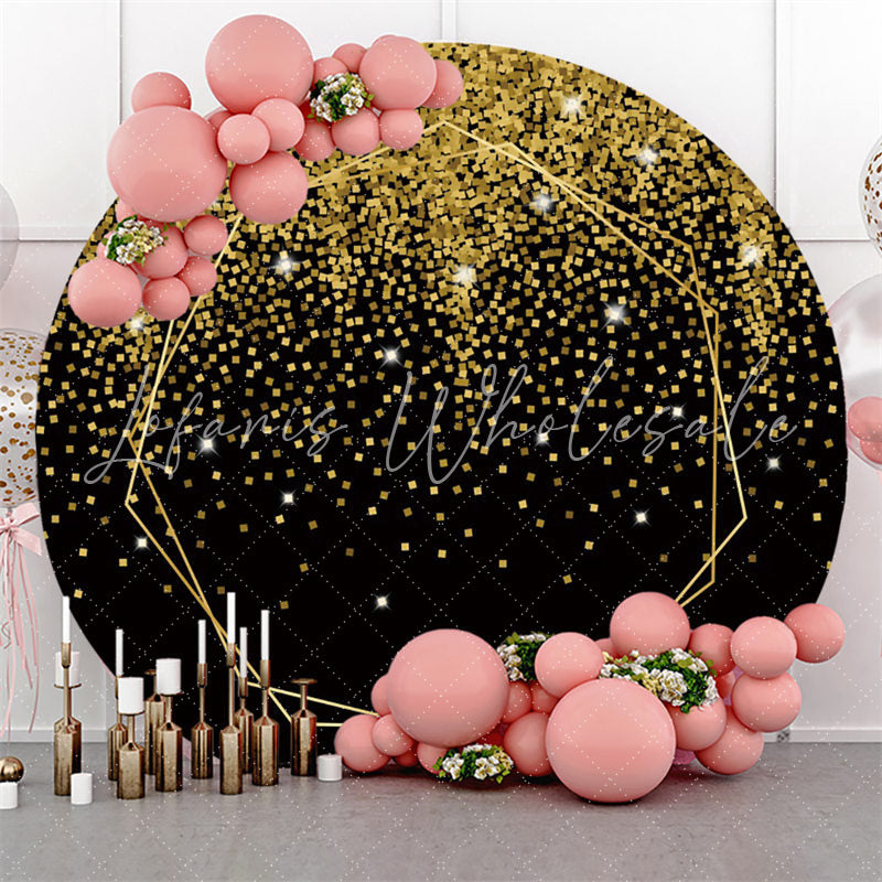 Lofaris Glitter Gold Black Theme Happy Birthday Circle Backdrop
