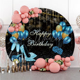 Lofaris Glitter Gold Blue Balloon Circle Happy Birthday Backdrop