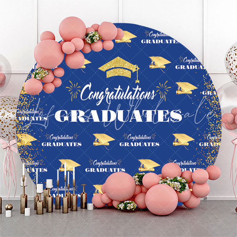 Lofaris Glitter Gold Blue Round Graduation Backdrop Cover
