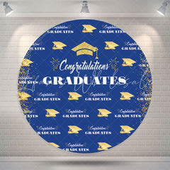 Lofaris Glitter Gold Blue Round Graduation Backdrop Cover