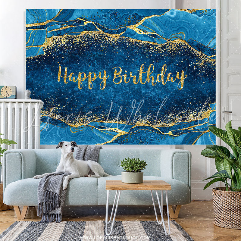 Lofaris Glitter Gold Gradient Blue Happy Birthday Backdrop