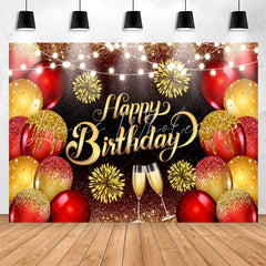 Lofaris Glitter Gold Red Balloons Goblet Birthday Backdrop