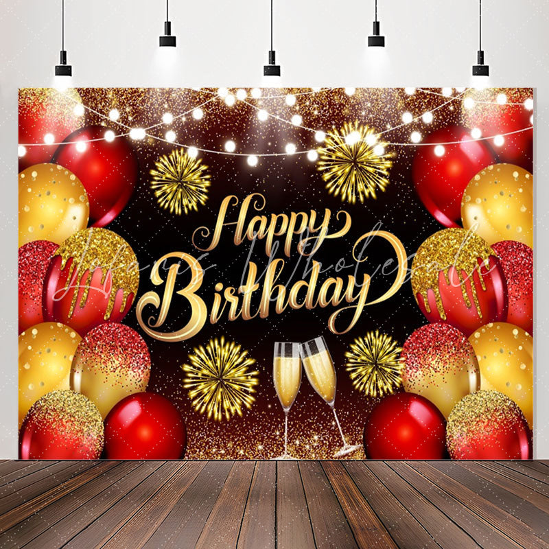 Lofaris Glitter Gold Red Balloons Goblet Birthday Backdrop