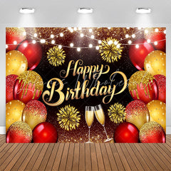Lofaris Glitter Gold Red Balloons Goblet Birthday Backdrop