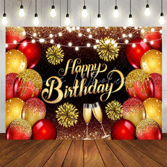 Lofaris Glitter Gold Red Balloons Goblet Birthday Backdrop
