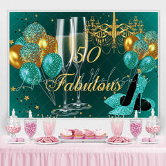 Lofaris Glitter Golden And Blue Happy 50Th Birthday Backdrop