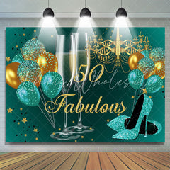 Lofaris Glitter Golden And Blue Happy 50Th Birthday Backdrop