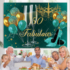 Lofaris Glitter Golden And Blue Happy 50Th Birthday Backdrop