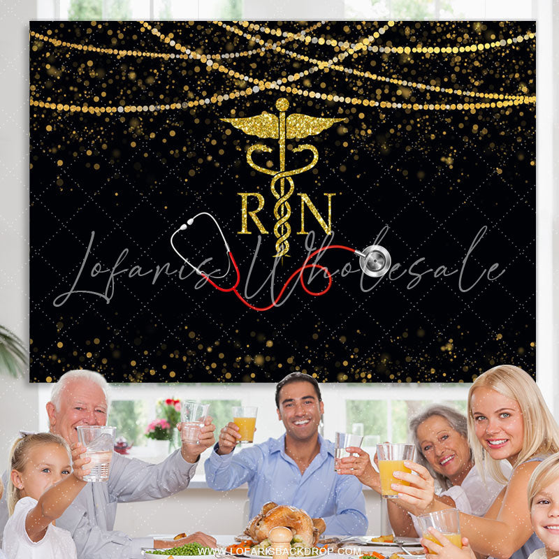 Lofaris Glitter Golden And Bokeh Stethoscope Themed Backdrop