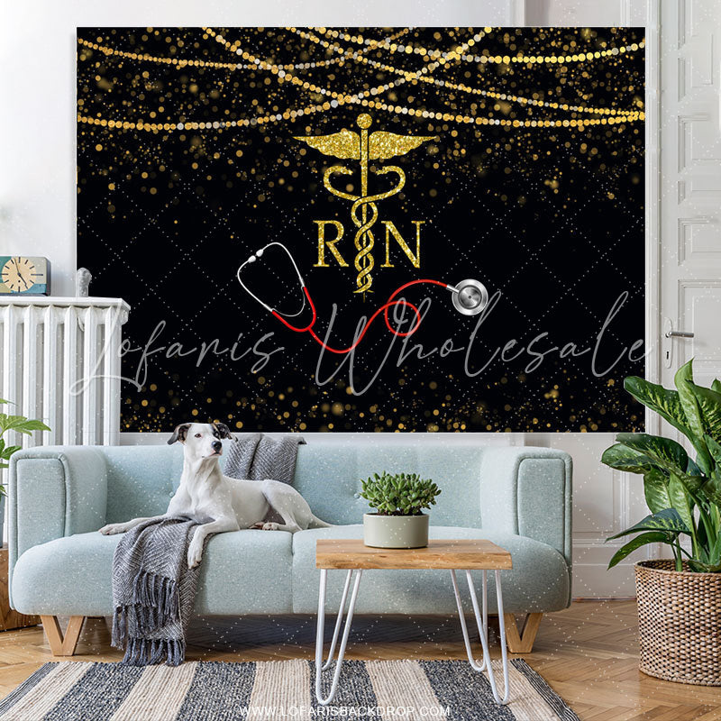 Lofaris Glitter Golden And Bokeh Stethoscope Themed Backdrop