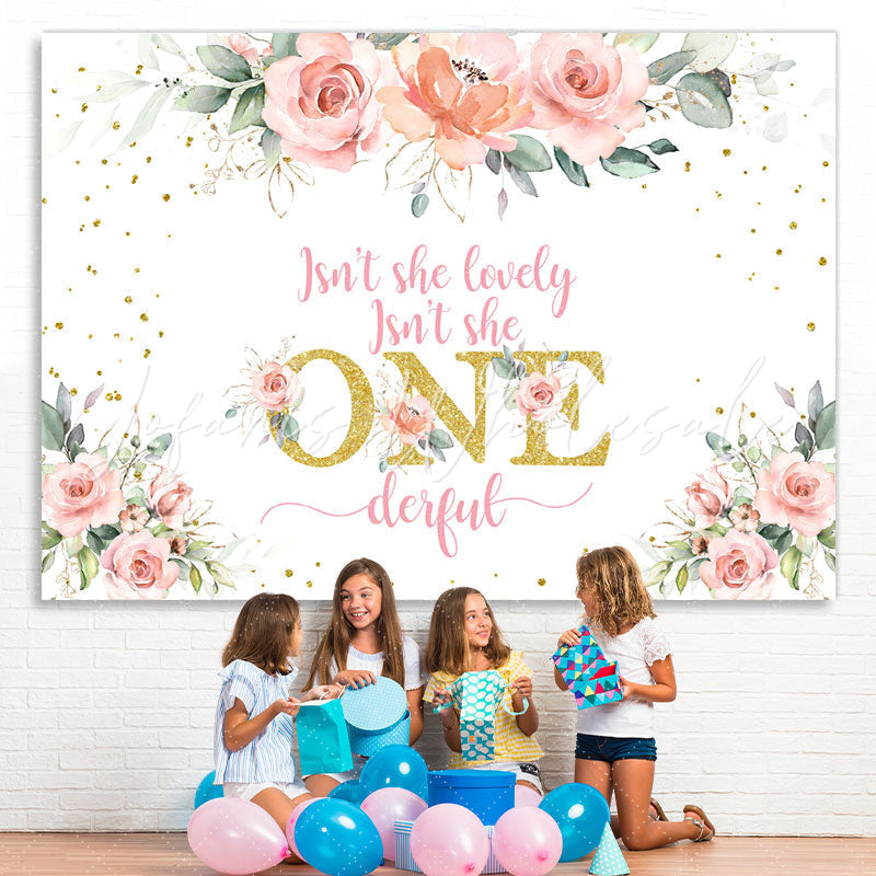 Lofaris Glitter Golden And Pink Flowers Onederful Backdrop