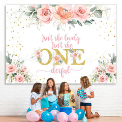 Lofaris Glitter Golden And Pink Flowers Onederful Backdrop