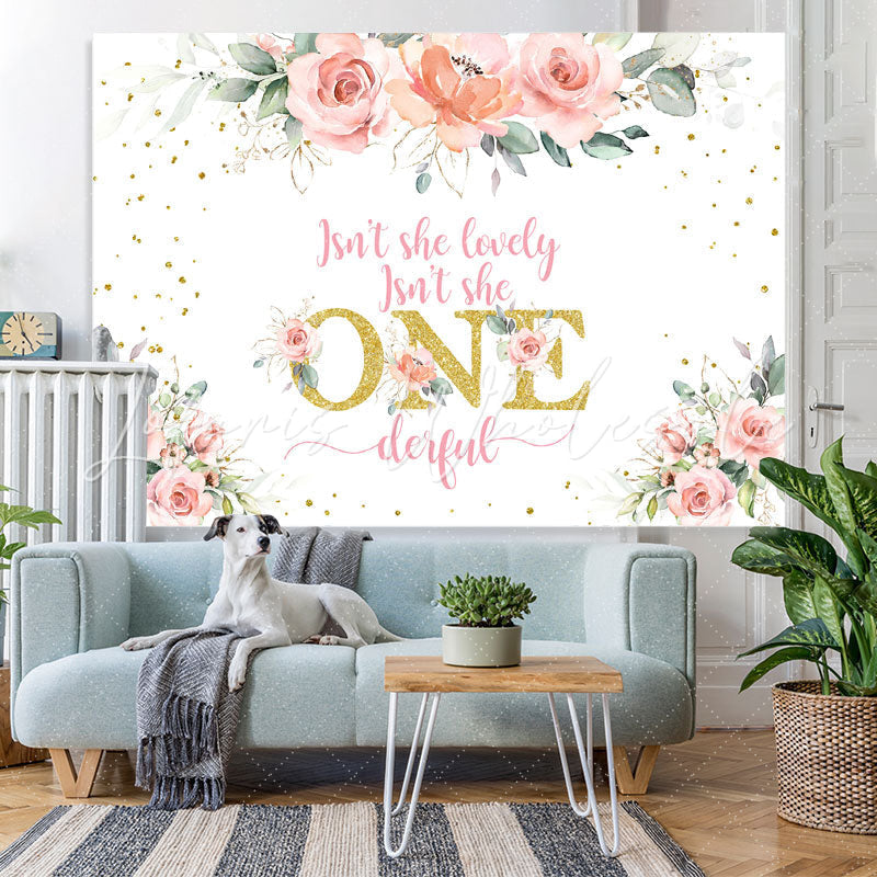 Lofaris Glitter Golden And Pink Flowers Onederful Backdrop