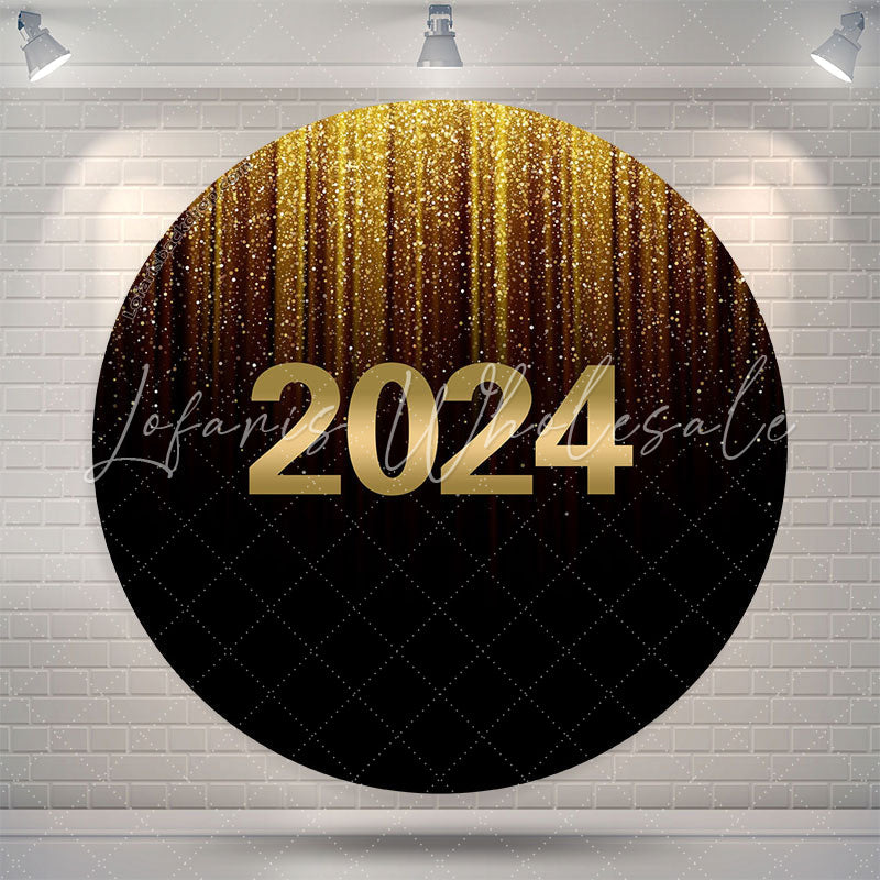 Lofaris Glitter Golden Black Happy New Year Circle Backdrop