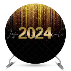 Lofaris Glitter Golden Black Happy New Year Circle Backdrop