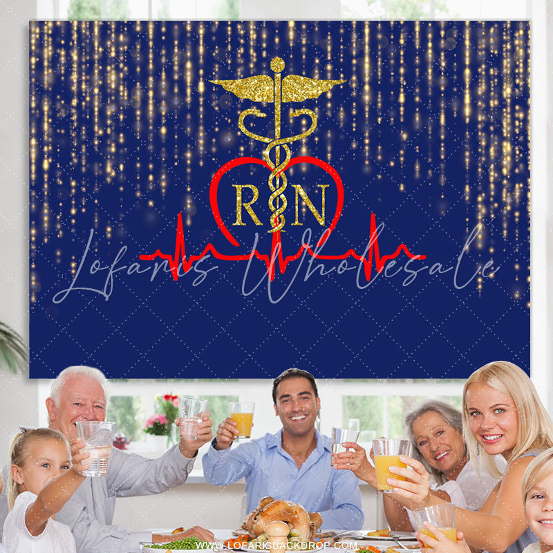 Lofaris Glitter Golden Blue Bokeh Stethoscope Themed Backdrop