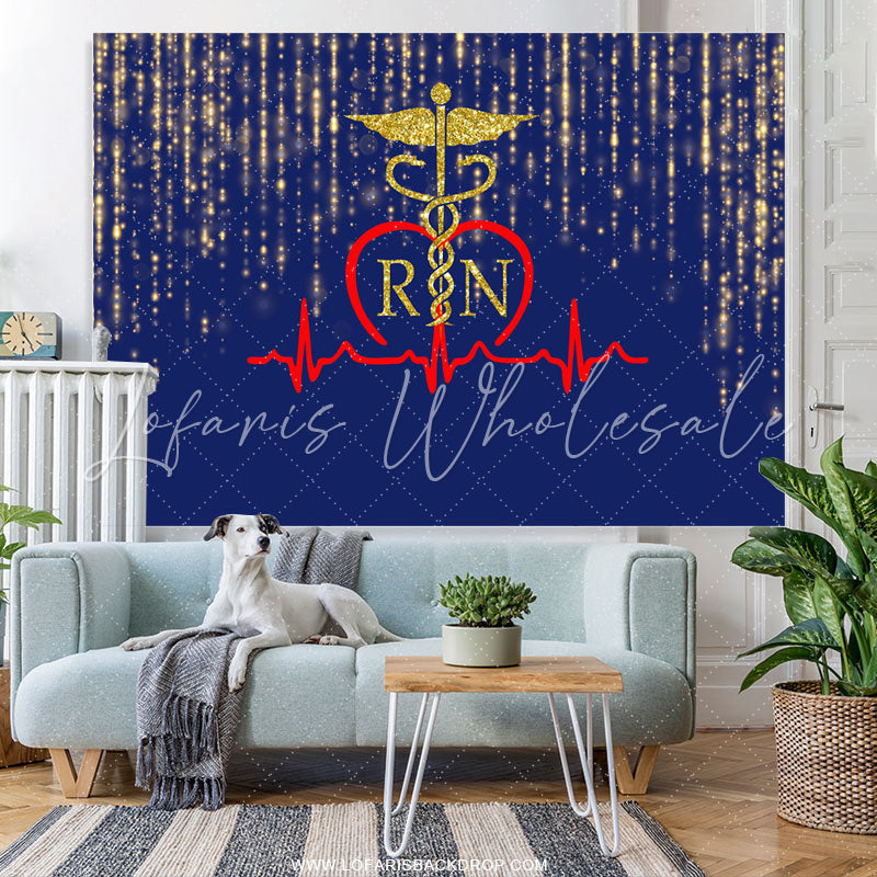 Lofaris Glitter Golden Blue Bokeh Stethoscope Themed Backdrop