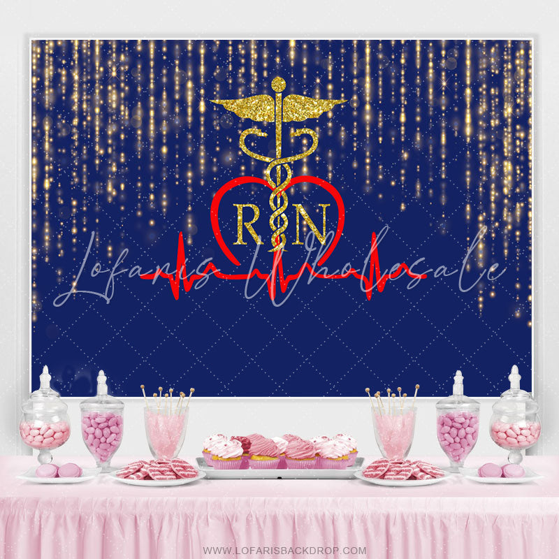 Lofaris Glitter Golden Blue Bokeh Stethoscope Themed Backdrop