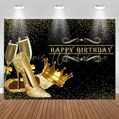 Lofaris Glitter Golden Heels Crown Black Birthday Backdrop