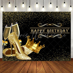 Lofaris Glitter Golden Heels Crown Black Birthday Backdrop