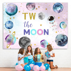 Lofaris Glitter Golden Lovely Astronaut Two The Moon Backdrop