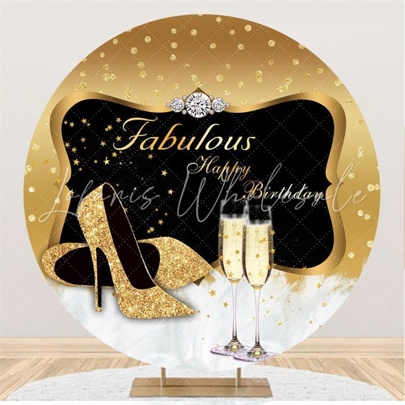 Lofaris Glitter Golden With Stars Circle Birthday Backdrop