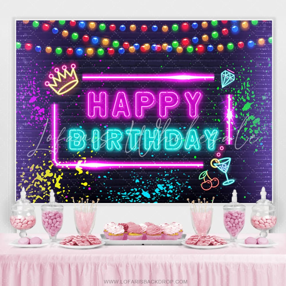Lofaris Glitter Graffiti And Ocktail Happy Birthday Backdrop