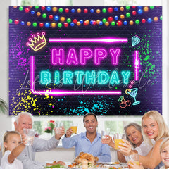 Lofaris Glitter Graffiti And Ocktail Happy Birthday Backdrop