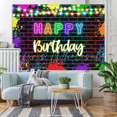 Lofaris Glitter Graffiti On The Wall Happy Birthday Backdrop
