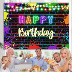 Lofaris Glitter Graffiti On The Wall Happy Birthday Backdrop