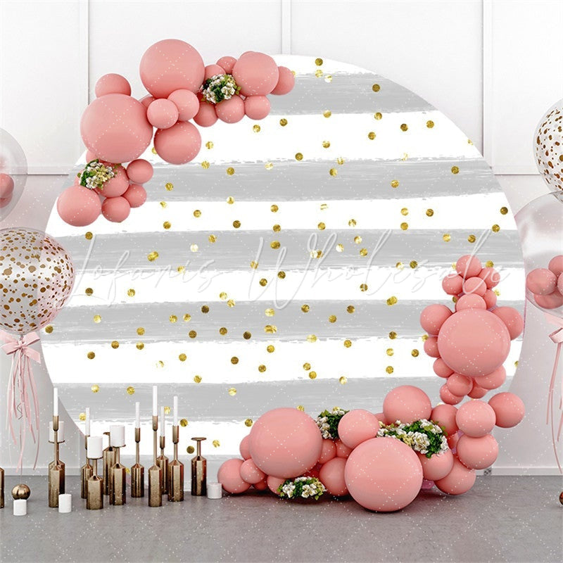 Lofaris Glitter Grey White Stripe Circle Birthday Backdrop