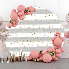 Lofaris Glitter Grey White Stripe Circle Birthday Backdrop