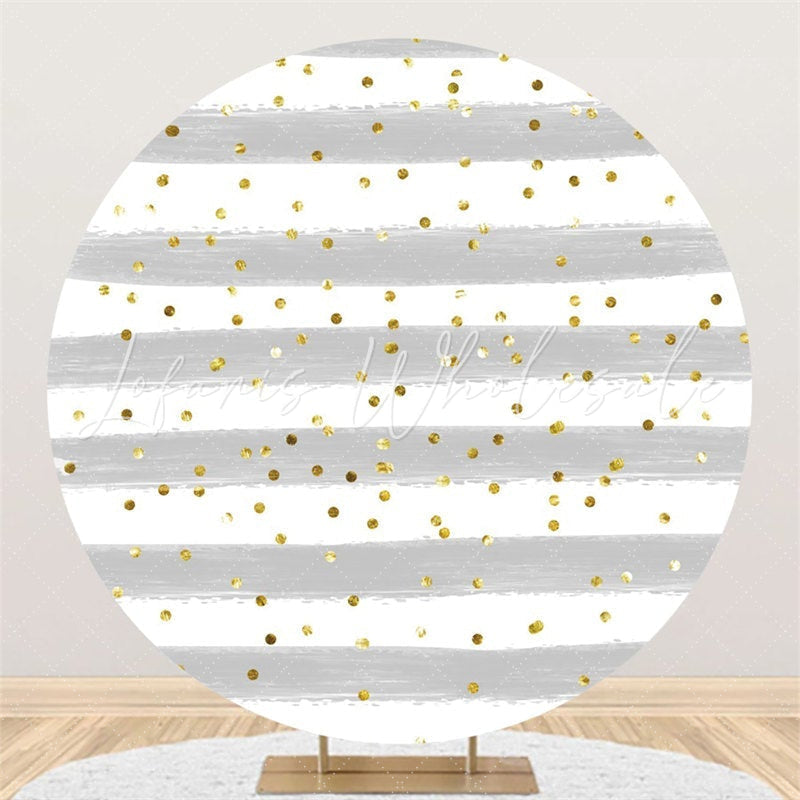 Lofaris Glitter Grey White Stripe Circle Birthday Backdrop
