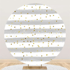 Lofaris Glitter Grey White Stripe Circle Birthday Backdrop