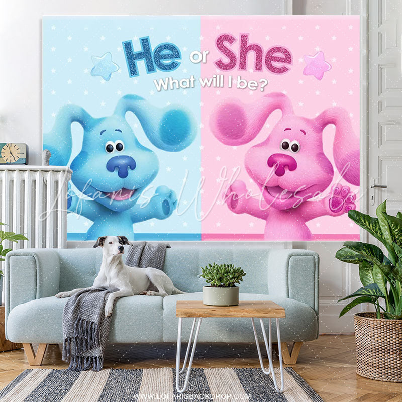 Lofaris Glitter He Or She Little Dogs Baby Shower Backdrop