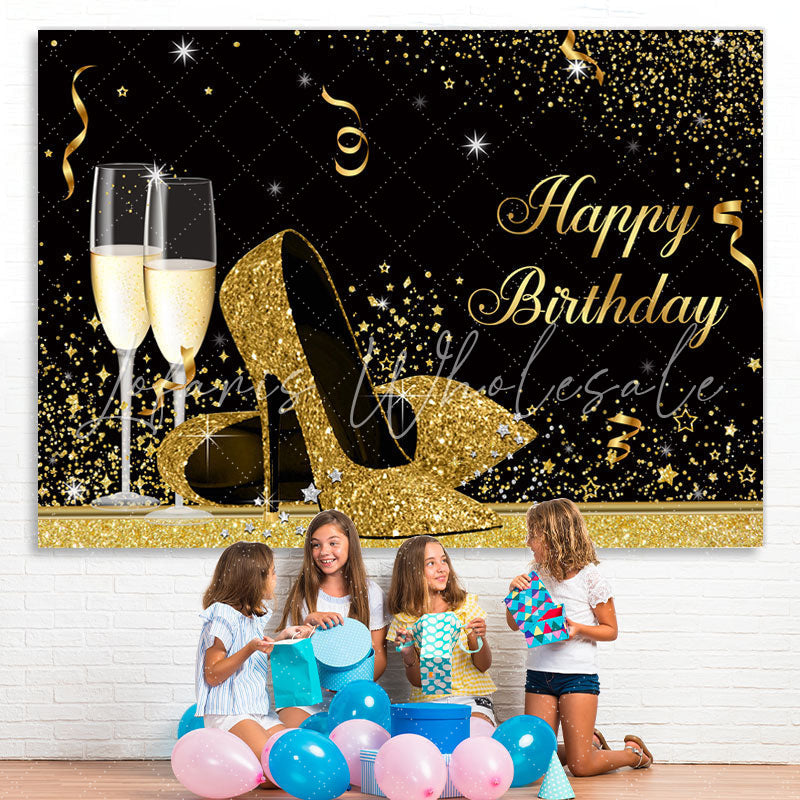 Lofaris Glitter High-Heels With Goblet Happy Birthday Backdrop