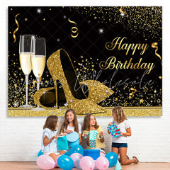 Lofaris Glitter High-Heels With Goblet Happy Birthday Backdrop
