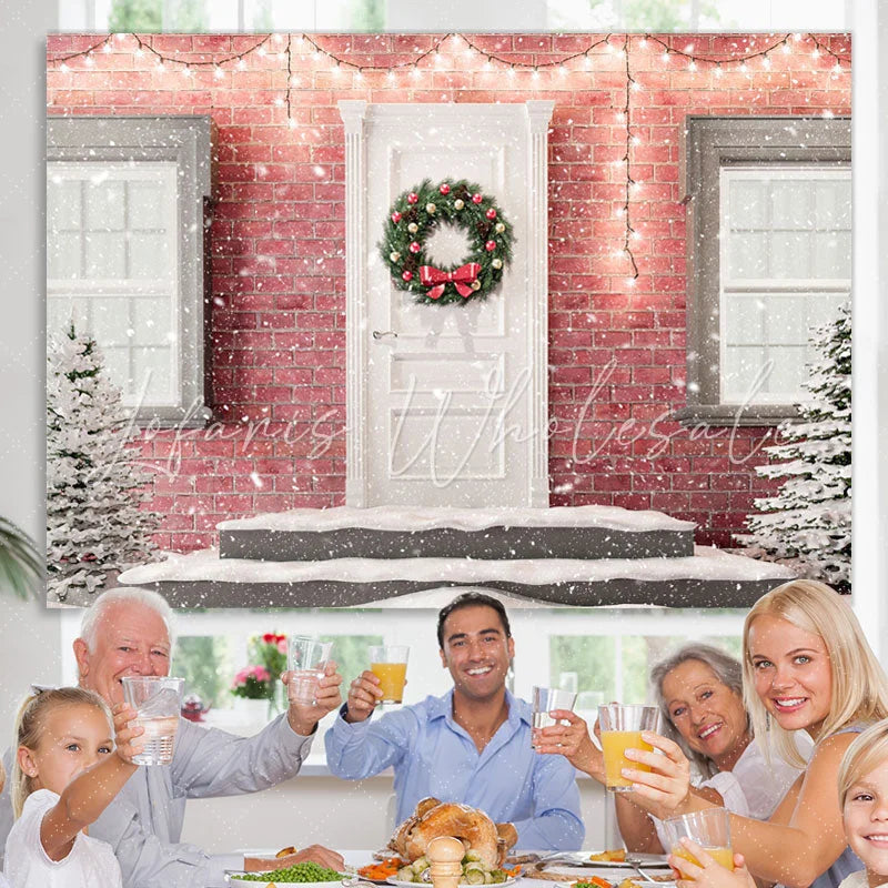 Lofaris Glitter Light And Tree Pink Brick Christmas Backdrop